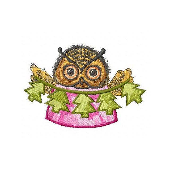 Owl with paper garland 2 embroidery design - Embroidery Design
