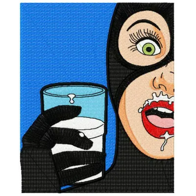 Wow! Milk! embroidery design featuring a fun Batman theme, perfect for stitching on t-shirts and tote bags.