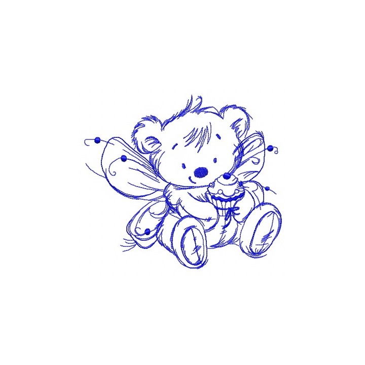 Bear fairy with cupcake one color embroidery design - Embroidery Design