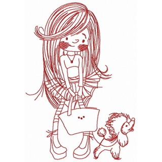 Shopping with poodle one color embroidery design - Embroidery Design