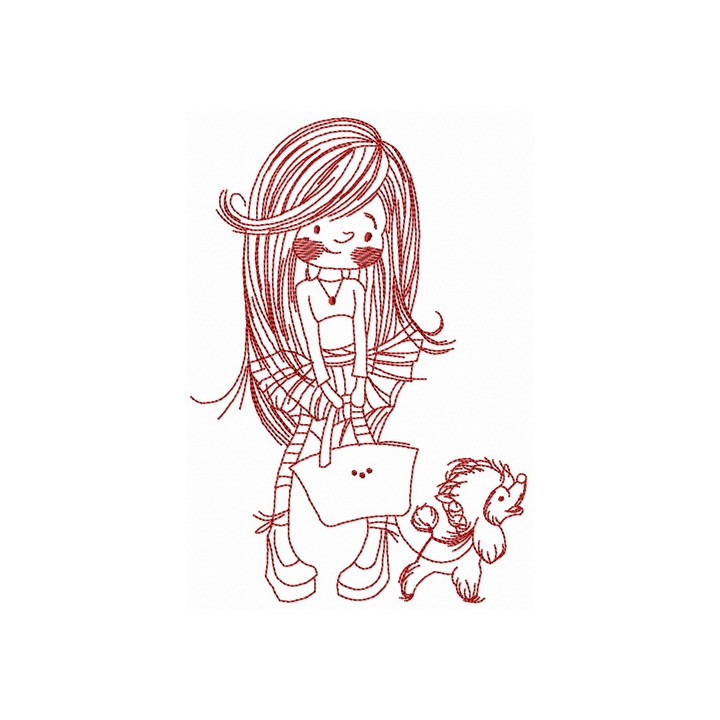 Shopping with poodle one color embroidery design - Embroidery Design