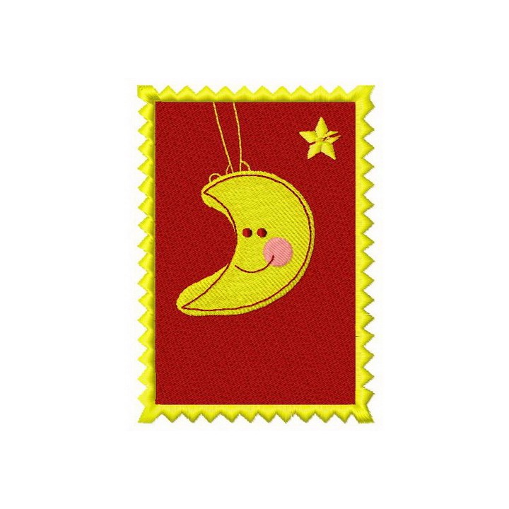 Postage stamp moon and star embroidery design - Embroidery Design