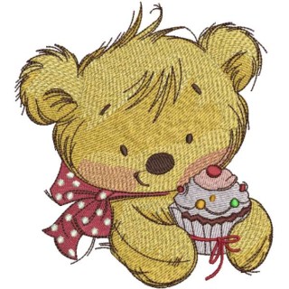 Teddy bear with cupcake 3 embroidery design - Embroidery Design