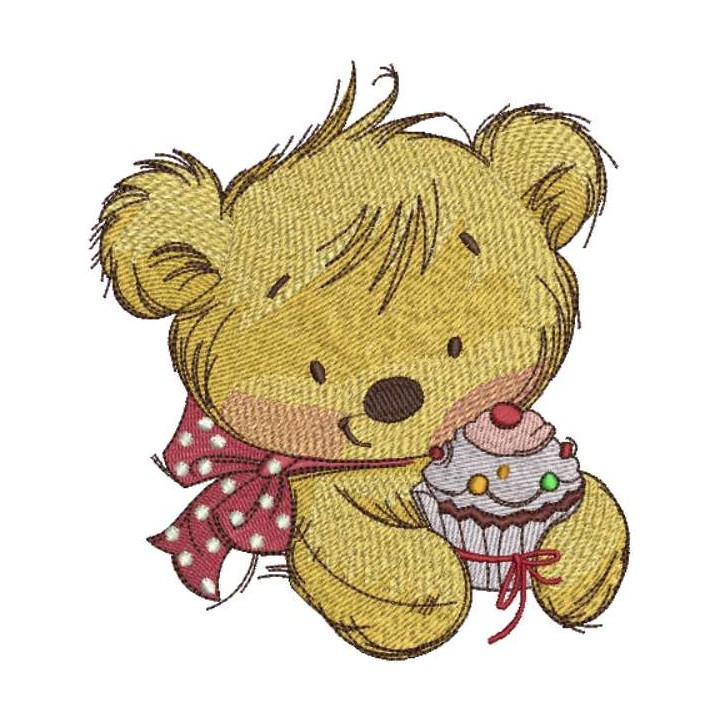 Teddy bear with cupcake 3 embroidery design - Embroidery Design