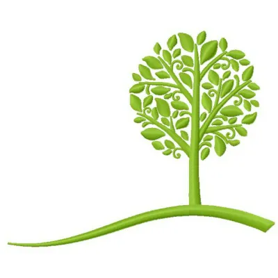 Green tree embroidery design showcasing summer motifs, perfect for t-shirts and tote bags.
