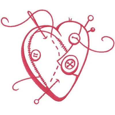 Red sewing heart embroidery design featuring intricate stitching patterns for creative crafts projects.