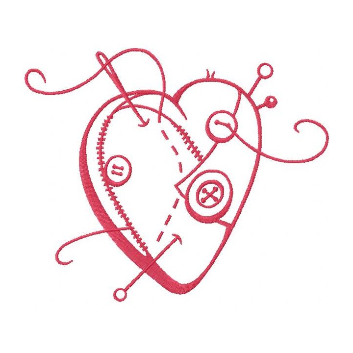 Red sewing heart embroidery design - Embroidery Design