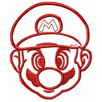 Mario face embroidery design featuring a classic video game character, perfect for stitching on caps and t-shirts.