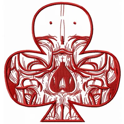 Clubs with skull one color embroidery design showcasing a bold skull and bones motif for creative stitching projects.
