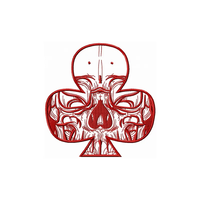 Clubs with skull one color embroidery design showcasing a bold skull and bones motif for creative stitching projects.