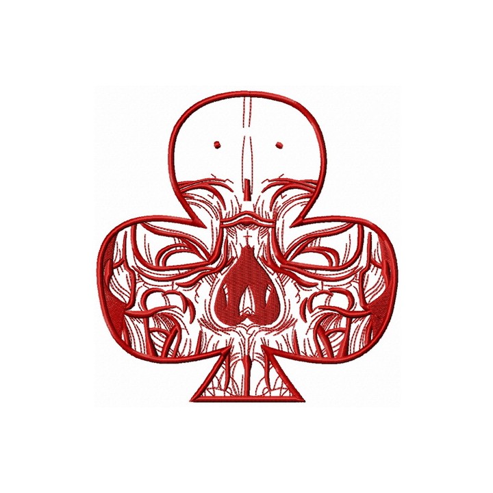Clubs with skull one color embroidery design - Embroidery Design