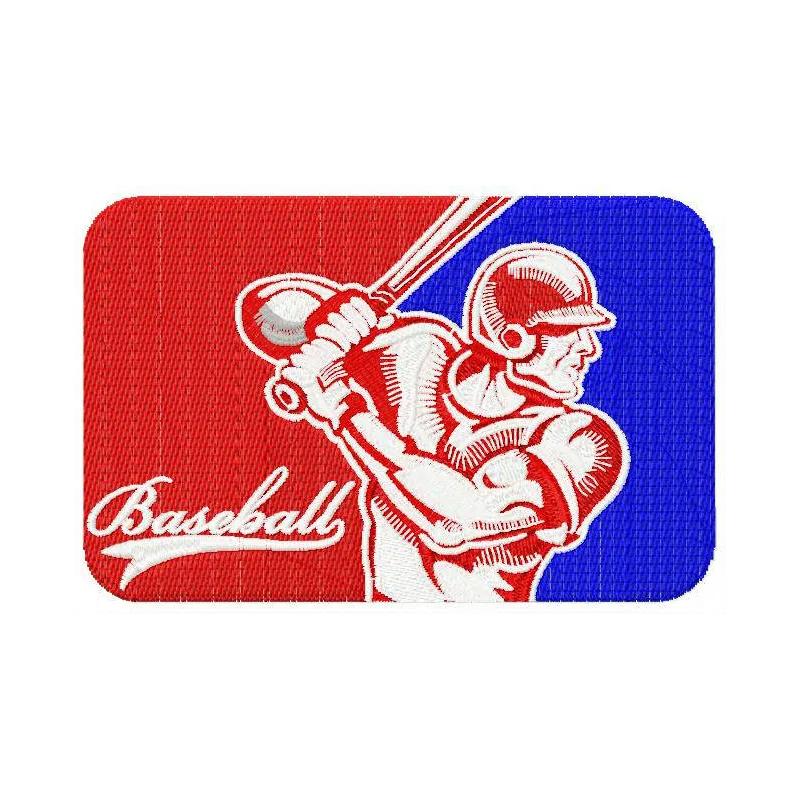 Embroidery design featuring a baseball player in action, perfect for stitching on sports apparel and accessories.