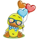 Little duck holding colorful balloons embroidery design for charming projects like baby onesies or towels.
