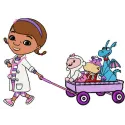 Colorful embroidery design featuring Doc McStuffins and friends, perfect for children's apparel and accessories.