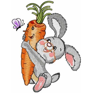Bunny carrot and butterfly embroidery design - Embroidery Design