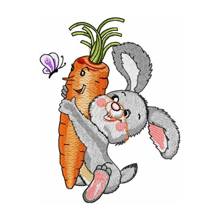 Bunny carrot and butterfly embroidery design - Embroidery Design