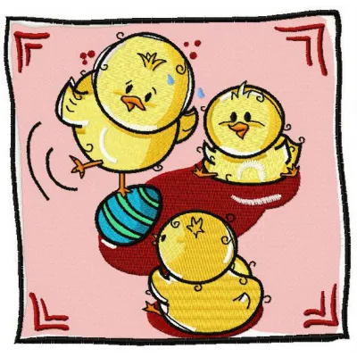 Embroidery design featuring a playful chicken, perfect for adding charm to farm-themed projects.