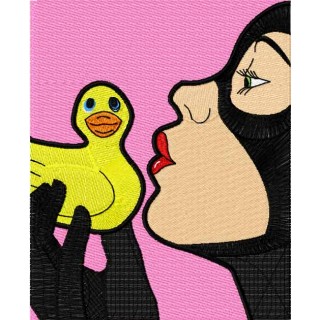Catwoman kissing the rubber duck embroidery design - Embroidery Design