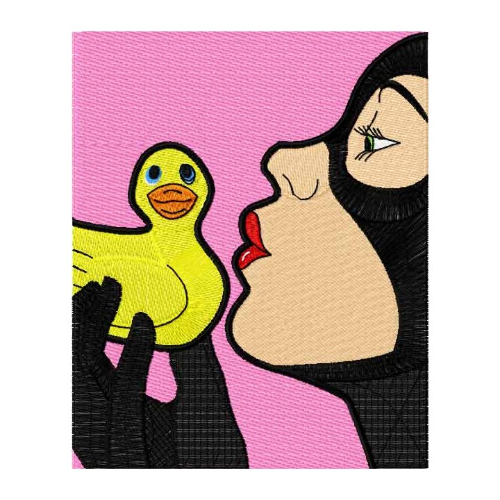 Catwoman kissing the rubber duck embroidery design - Embroidery Design