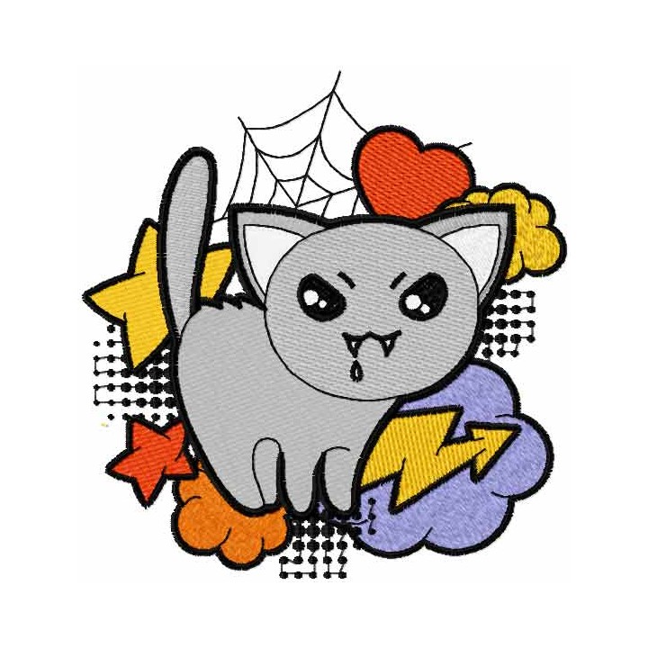 Strange cat embroidery design - Embroidery Design
