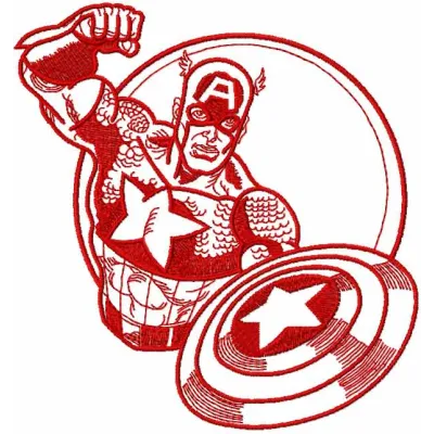 Captain America sketch embroidery design showcasing a detailed outline of the iconic superhero, perfect for stitching.