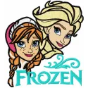 Embroidery design preview of Frozen sisters, featuring Anna and Elsa in a delightful stitched motif.