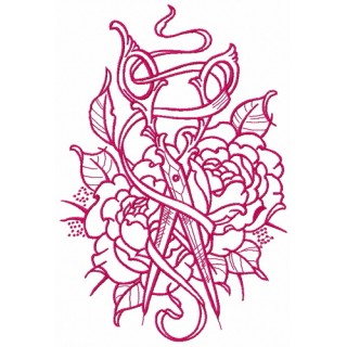 Vintage scissors and ribbon 3 embroidery design - Embroidery Design