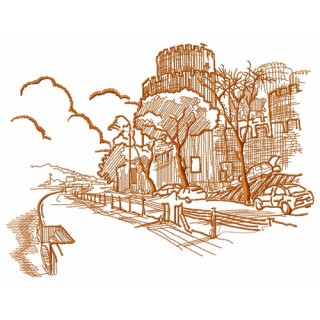 Castle near sea sketch embroidery design - Embroidery Design