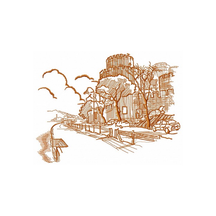 Castle near sea sketch embroidery design - Embroidery Design