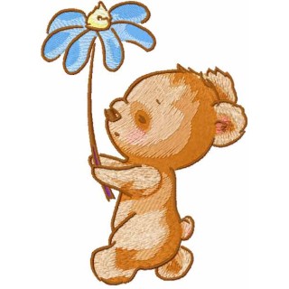 Walking Teddy with flower embroidery design - Embroidery Design