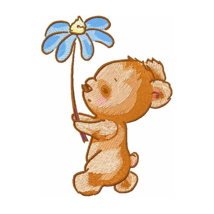 Walking Teddy with flower embroidery design - Embroidery Design