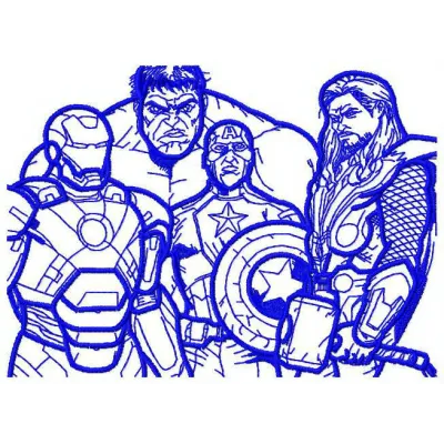Avengers embroidery design showcasing iconic characters, perfect for stitching on t-shirts and hoodies.