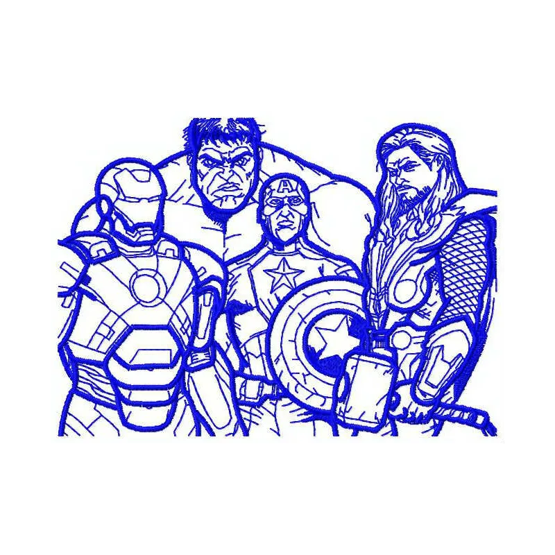 Avengers embroidery design showcasing iconic characters, perfect for stitching on t-shirts and hoodies.