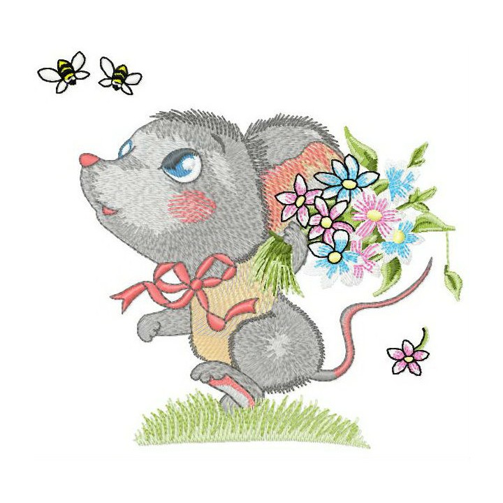 Mouse and bees embroidery design - Embroidery Design