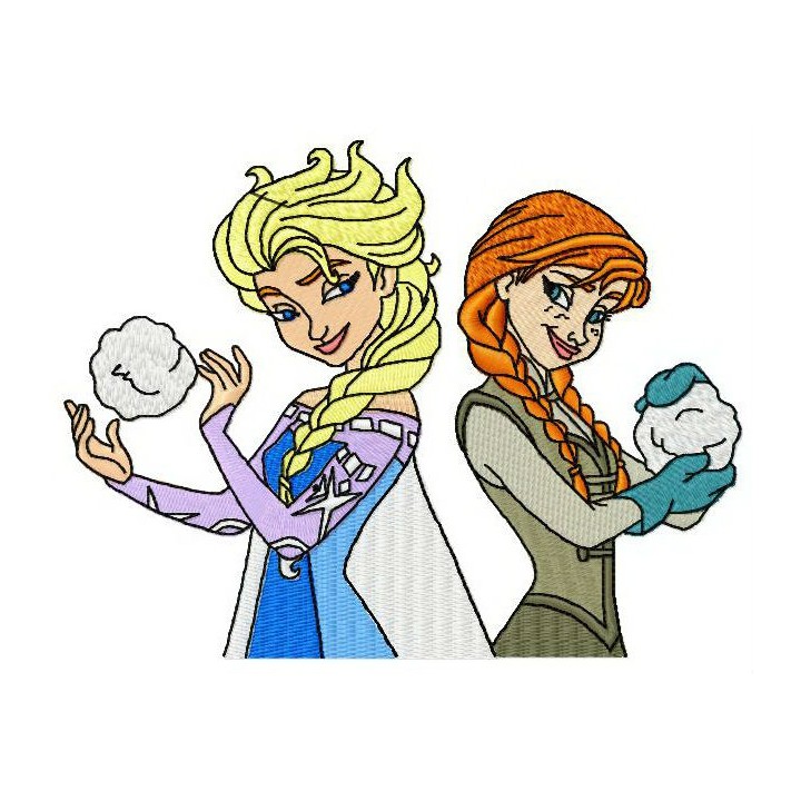 Sisters playing snowballs embroidery design - Embroidery Design