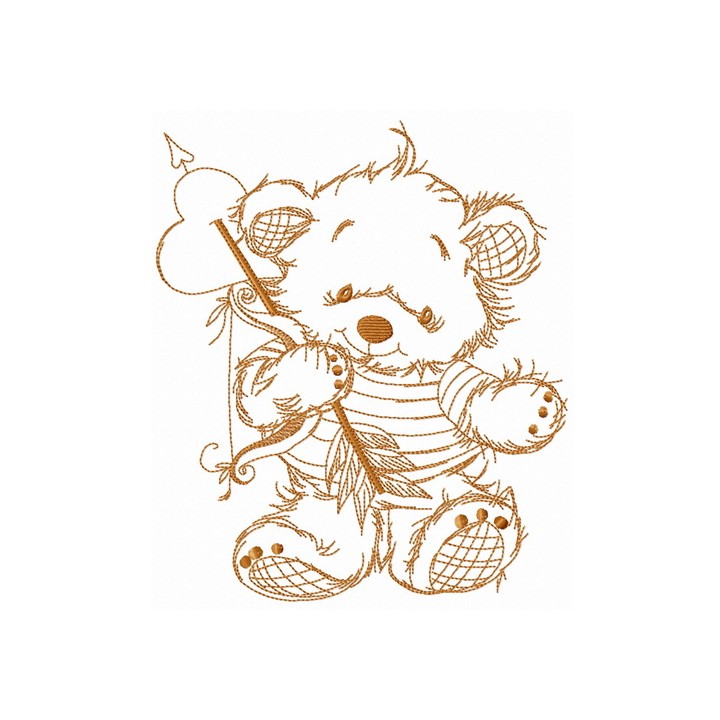 Teddy bear cupid one color embroidery design - Embroidery Design
