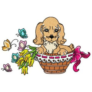 Puppy in basket embroidery design - Embroidery Design