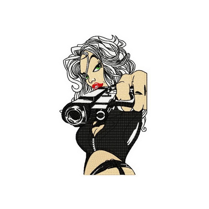 Sexy girl and gun embroidery design - Embroidery Design