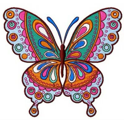 Rainbow butterfly embroidery design showcasing vibrant colors and intricate stitch details for creative projects.