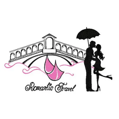 Preview of a romantic travel embroidery design featuring scenic motifs ideal for vacation-themed projects.