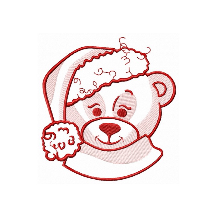 Adorable bear in Santa hat sketch embroidery design - Embroidery Design