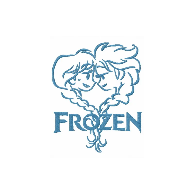 Embroidery design featuring a sketch of the Frozen sisters, perfect for stitching on various fabric items.