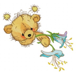 Teddy bear with bluebell embroidery design - Embroidery Design