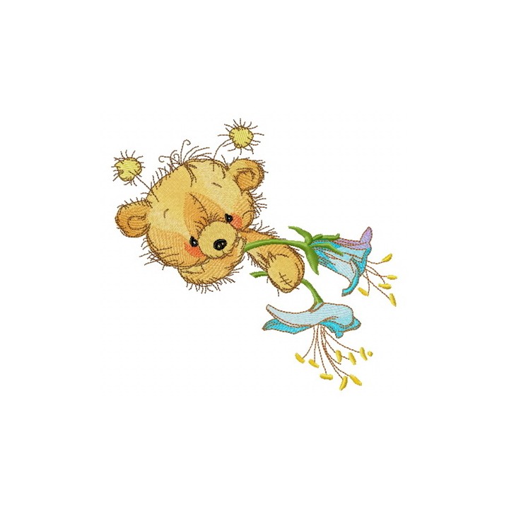 Teddy bear with bluebell embroidery design - Embroidery Design