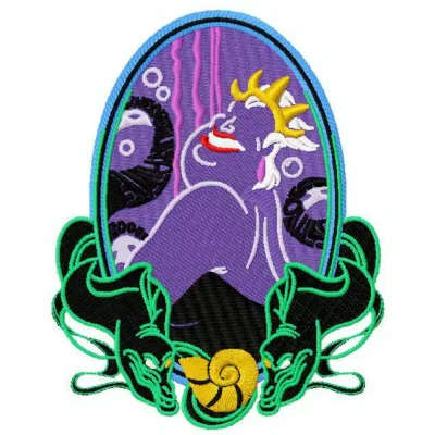 Ursula embroidery design featuring the iconic sea witch from The Little Mermaid, perfect for creative projects.