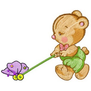 Bear with toy embroidery design - Embroidery Design