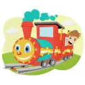 Kid's train embroidery design showcasing a colorful locomotive, perfect for embellishing children's clothing and accessories.