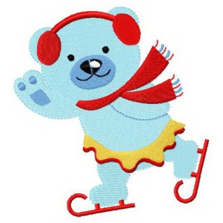 Blue bear skating 2 embroidery design - Embroidery Design
