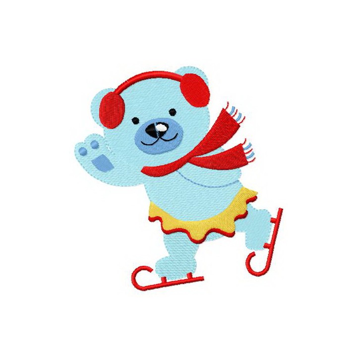 Blue bear skating 2 embroidery design - Embroidery Design