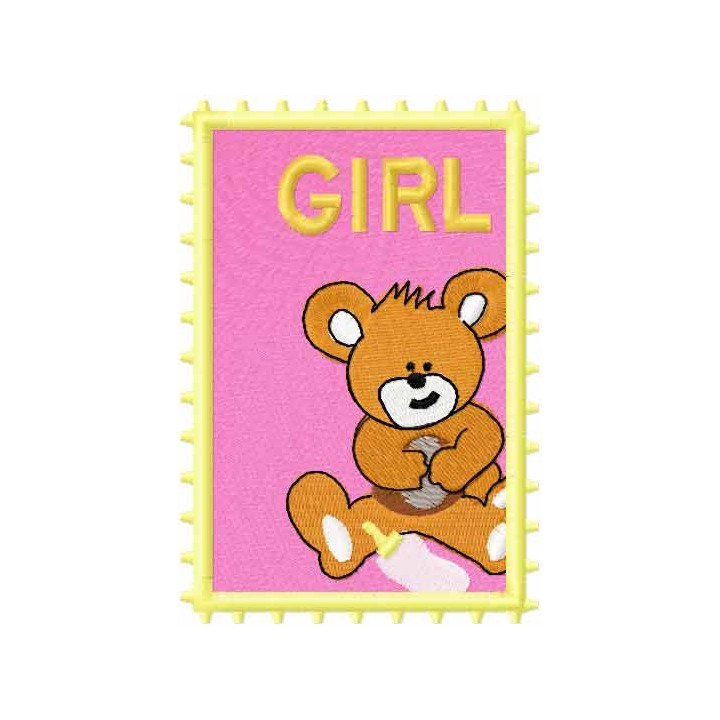 Postage stamp girl 4 embroidery design - Embroidery Design